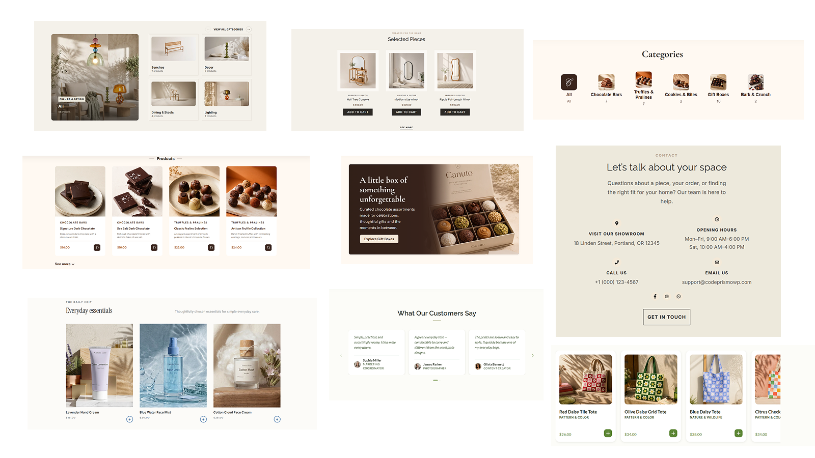 Canuto products, categories and homepage content showcase