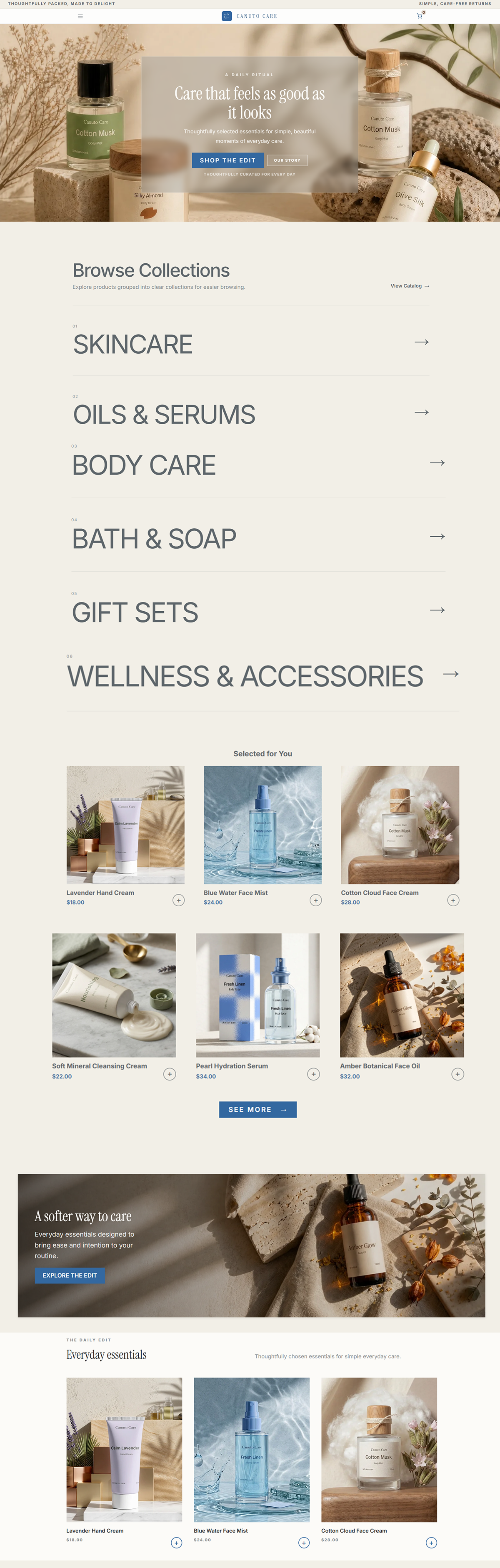 Canuto skincare storefront showcase