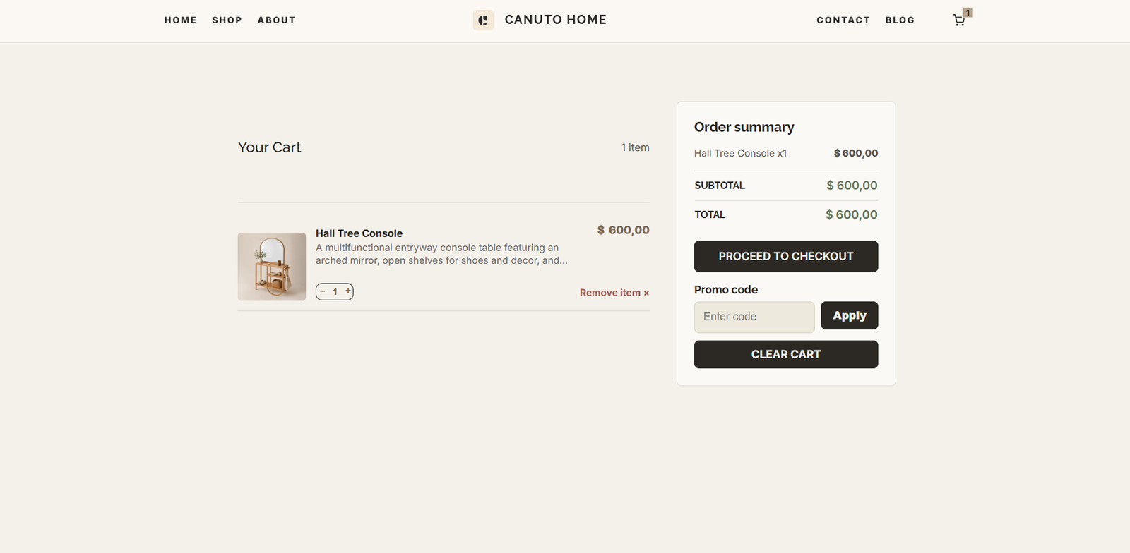 Canuto WooCommerce cart page