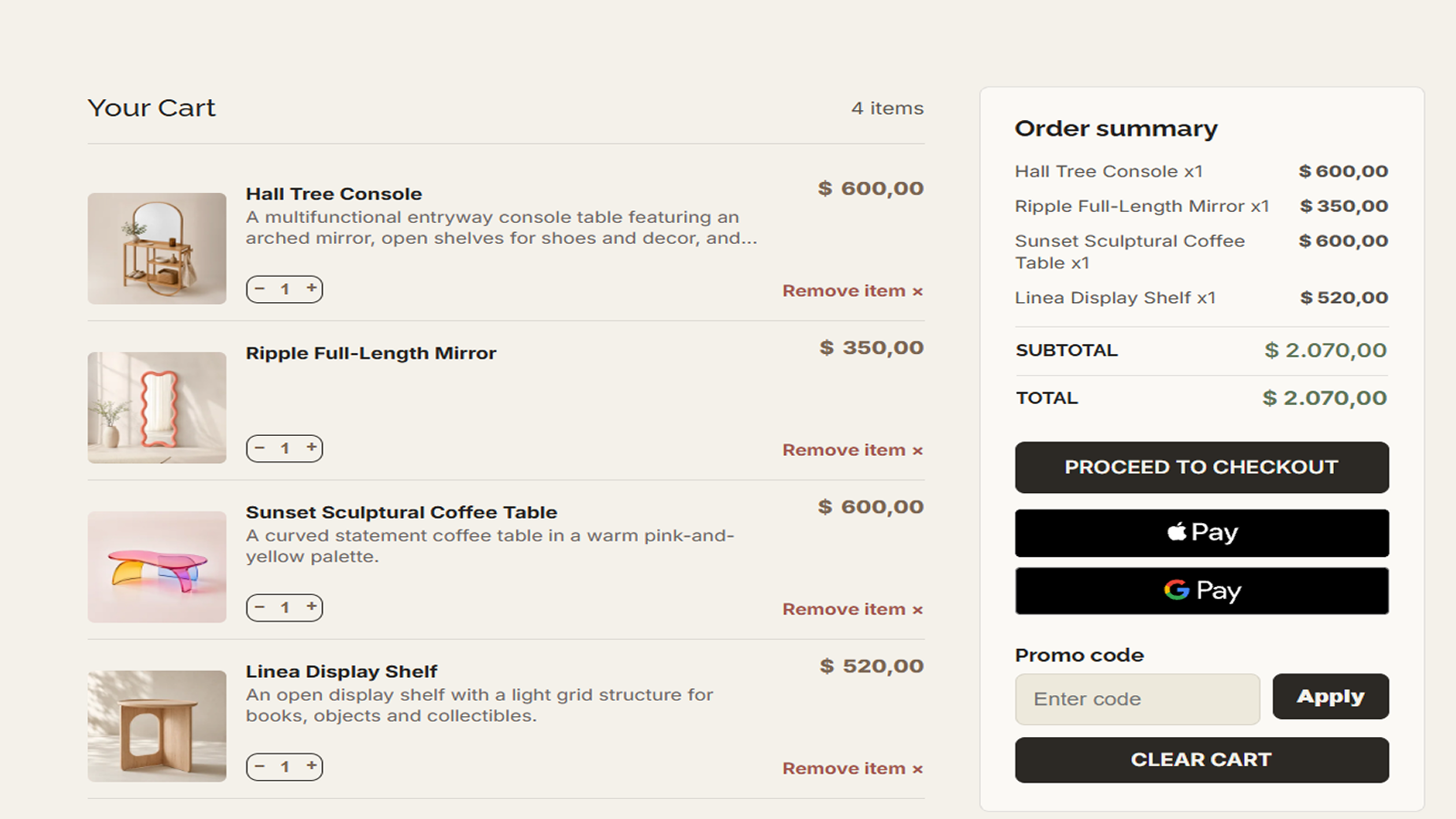 Canuto WooCommerce cart and order summary